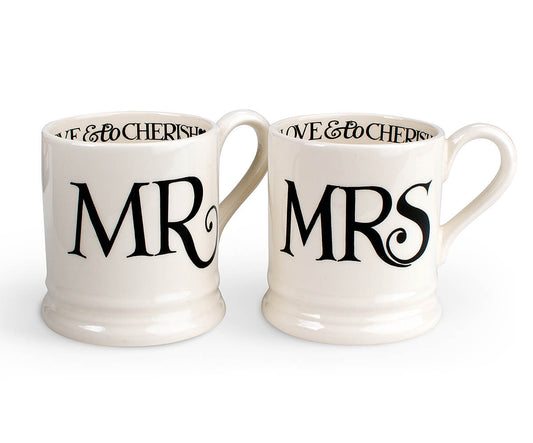 Black Toast Mr & Mrs 1/2 Pint Mug Set (Gift Boxed)-Emma Bridgewater-Emma Bridgewater Pottery-USA