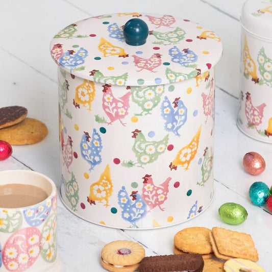Polka Spring Chickens Tin Biscuit Barrel-Elite Tins-Joanne Hudson Basics
