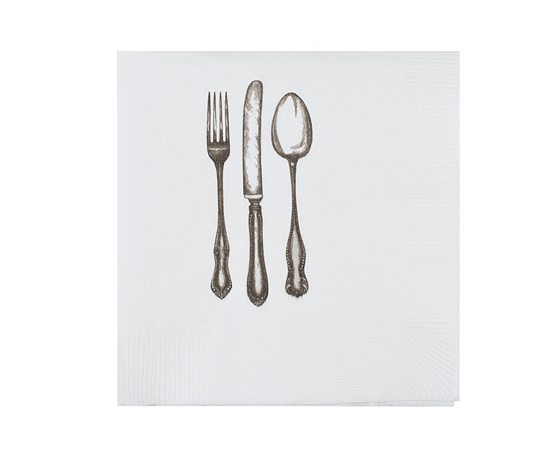 Fork, Knife, Spoon Cocktail Paper Napkins (White)