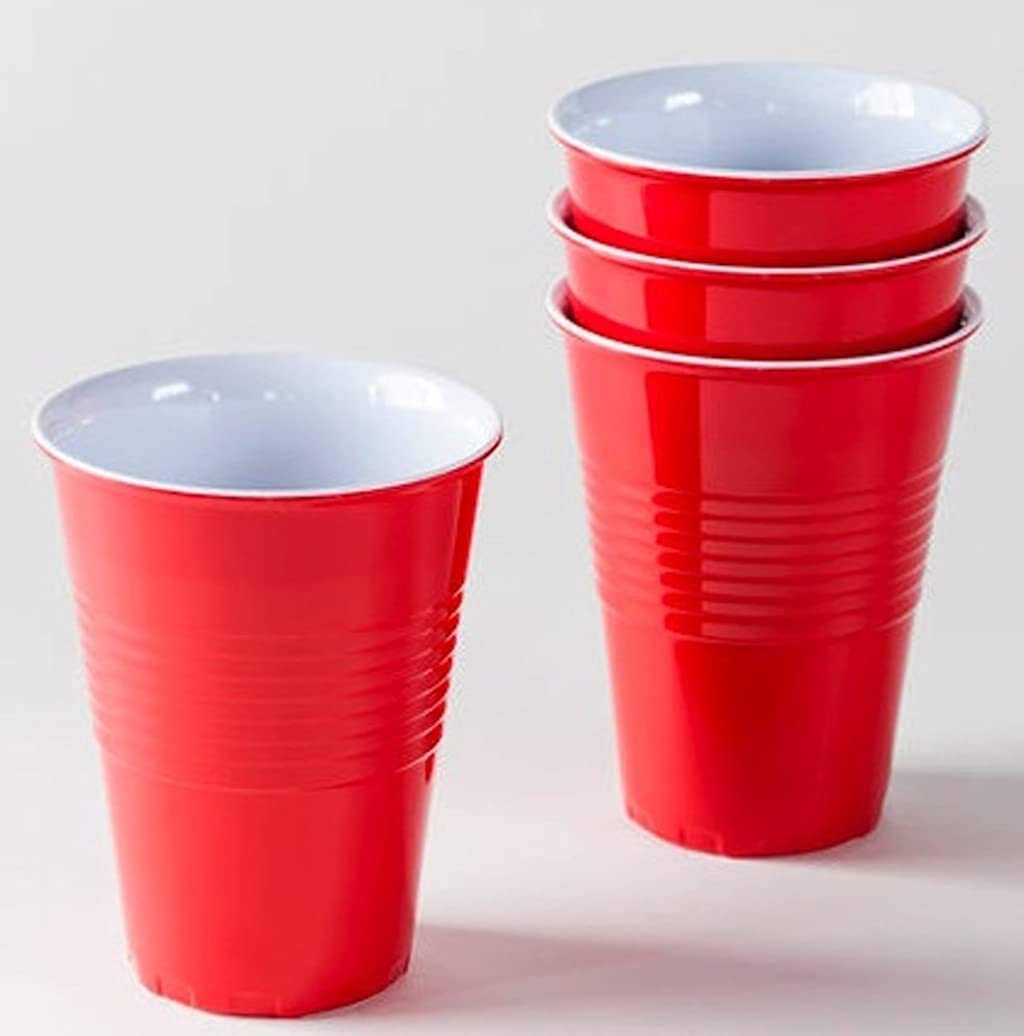 Set of 4 Reusable Melamine Red "Plastic" Party Cups