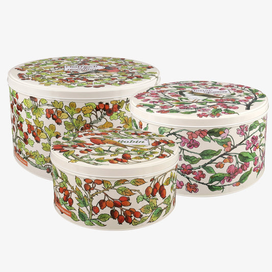 Birds In The Hedgerow Set Of 3 Round Cake Tins-Elite Tins-Joanne Hudson Basics