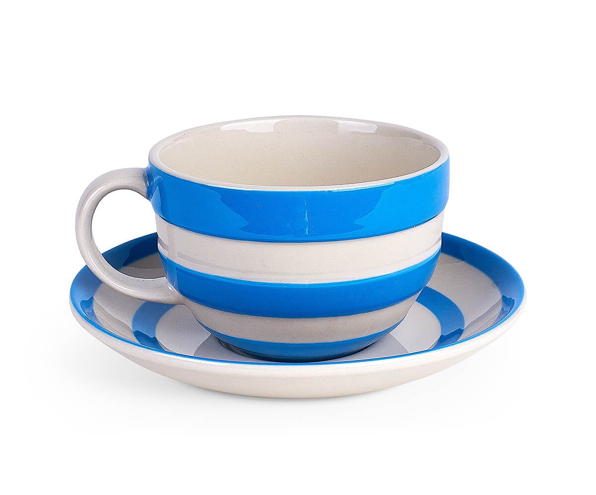 Cornishware Blue Breakfast Cup & Saucer / Set of 4
