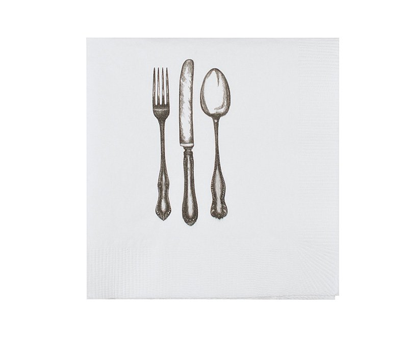 Fork, Knife, Spoon Cocktail Paper Napkins (White)