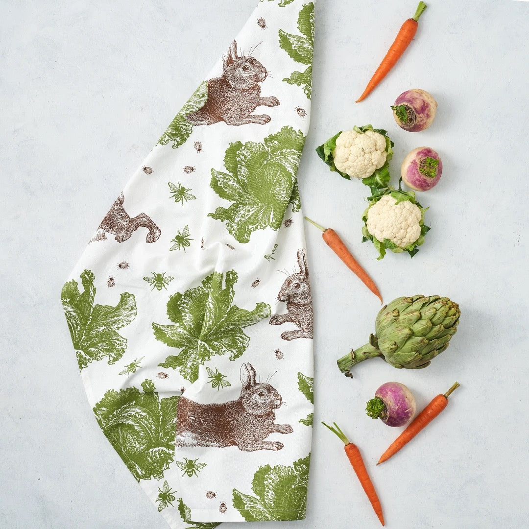 Rabbit & Cabbage Tea Towel