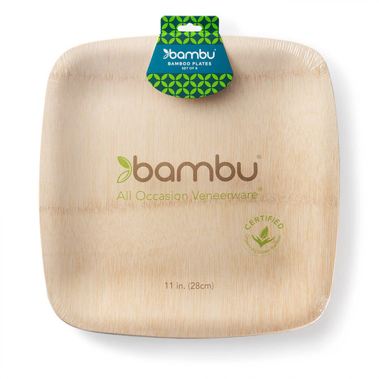 Veneerware 11in Square Bamboo Plate Set of 8