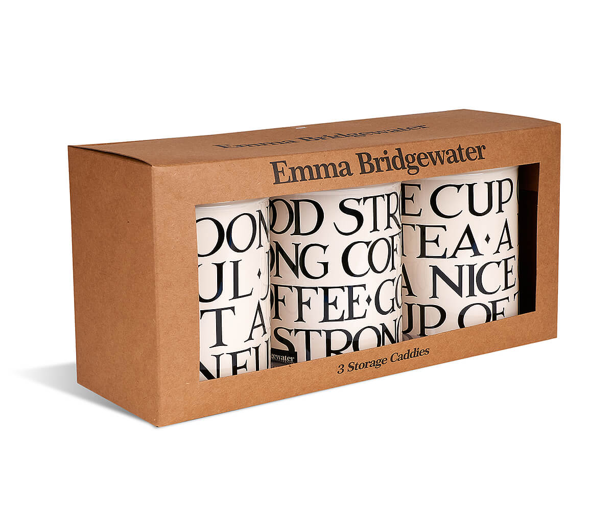 Black Toast A/O Set of 3 Round Tin Caddies-Emma Bridgewater-Emma Bridgewater Pottery-USA