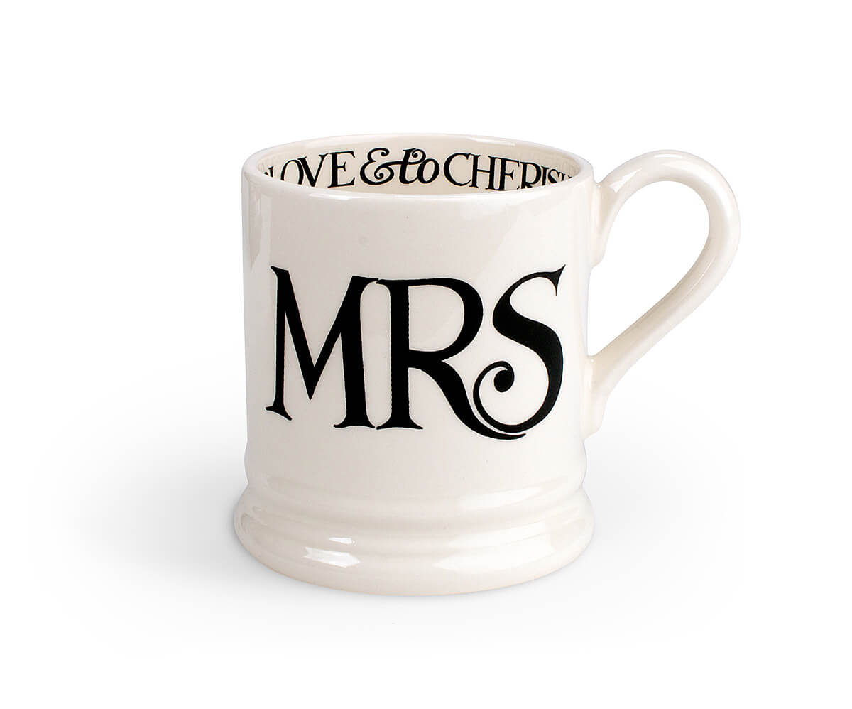 Black Toast Mr & Mrs 1/2 Pint Mug Set (Gift Boxed)-Emma Bridgewater-Emma Bridgewater Pottery-USA