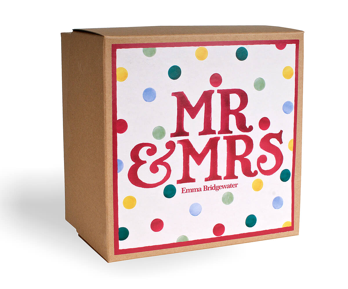 Polka Dot Mr & Mrs Small Cup & Saucer (Gift Boxed)-Clearance-Emma Bridgewater Pottery-USA